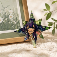 Support en acrylique écologique en forme d'étoile, motif cristal taillé, thème floral, fille de dessin animé Kawaii aux cheveux violets, ornement de bureau, décoration mignonne, cadeau