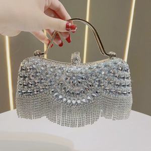 PLAYMAX PM086 Women's Classic Luxury Polyester Horizontal Square Evening <b>Clutch</b> Bags Portable Tassel Chain Decor 1L <b>Wedding</b> - Product Image 1