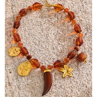 Collier JINYOU 2984 en résine de couleur ambre vintage, perles irrégulières, résine ivoire, pendentif en acier inoxydable plaqué or