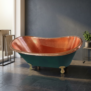 Antique Copper Luxury <b>Portable</b> Free Standing Oval <b>Bathtub</b> with Slipper Bath Design <b>for</b> Hotel Use-Indian Home Crafts - Product Image 1
