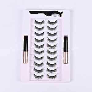 Ensemble de faux cils magnétiques, 10 paires, fibres synthétiques, courbure C, avec eye-liner pour femmes - Product Image 2