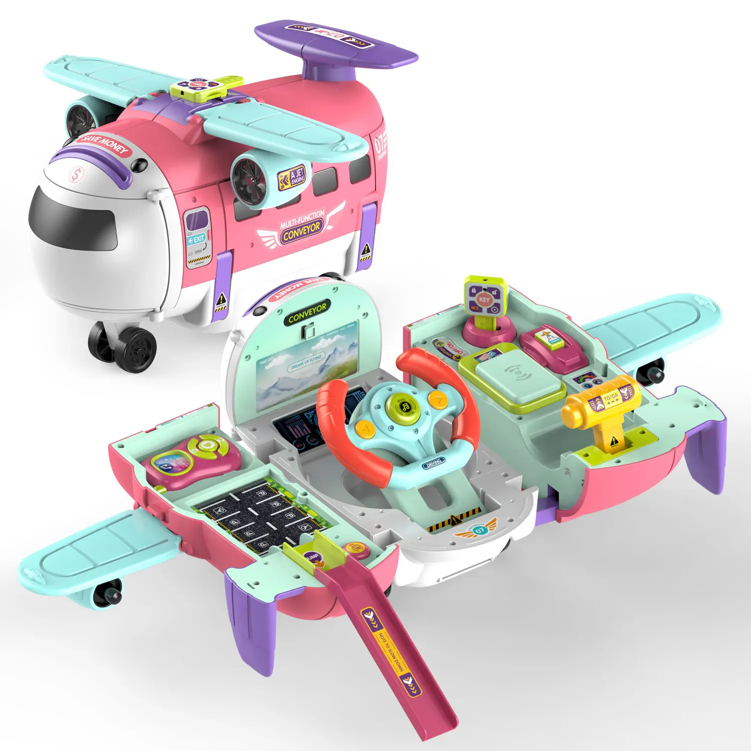 3-in-1 변형 비행기 시뮬레이션 운전 핸들 장난감 어린이 교육 완구 비행기