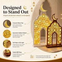 Lanterne de mosquée LED Ramadan en MDF, décoration de table en forme de croissant de lune, lumière chaude pour les décorations de l'Aïd Moubarak
