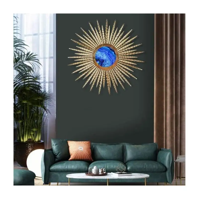 Nieuwste Ontwerp Moderne Luxe Stijl Home Wall Art Decor Metalen Opknoping Ijzeren Muur Decor Blauw Rond Plating Metalen Muur Opknoping