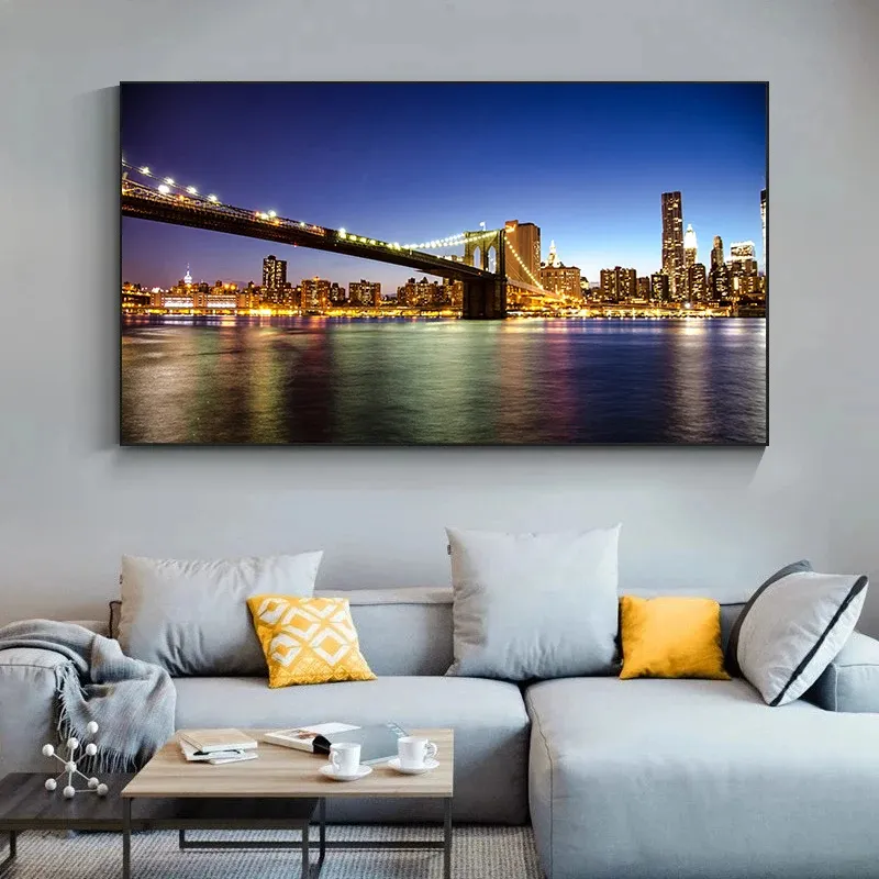 New York Manhattan City Skyline Night View Landschap Canvas Posters En Prints Muurkunst Foto 'S Voor Woonkamer Decor