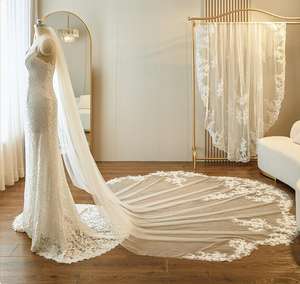 Nouveau <span class=keywords><strong>Voile</strong></span> de Mariée 2024 à 1 Couche avec Appliques en Dentelle, Long <span class=keywords><strong>Voile</strong></span> de Mariée de 3 Mètres Blanc Ivoire Longueur Cathédrale, <span class=keywords><strong>Voile</strong></span> de Mariée Économique - Product Image 2