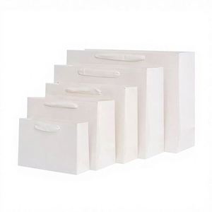 Sacs en papier carton blanc personnalisés de luxe, écologiques, résistants, avec poignées noires, blanches ou roses, pour emballage de bijoux, recyclables - Product Image 5