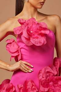 Moda alla moda abito <span class=keywords><strong>da</strong></span> <span class=keywords><strong>sera</strong></span> <span class=keywords><strong>vestiti</strong></span> fuori dalla spalla di alta qualità lavoro manuale 3D fiore rosa Sexy Mini abiti <span class=keywords><strong>corti</strong></span> donna - Product Image 2