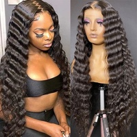 Expédition immédiate : Perruques indiennes naturelles en cheveux humains, Deep Wave, Lace Front, vente en gros, sans colle, HD Lace Frontal, pour femmes noires