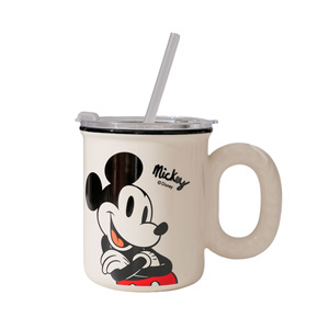 Taza Infantil <span class=keywords><strong>de</strong></span> Alta Calidad para Uso Doméstico, Resistente a Altas Temperaturas, Apta para Microondas, Taza <span class=keywords><strong>de</strong></span> Cerámica con Diseño <span class=keywords><strong>de</strong></span> Dibujos Animados, con Tapa y Pajita - Product Image 5