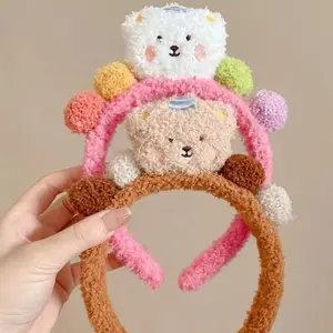 Bando beruang atas bola lucu gadis, hiasan rambut bentuk batang torsi cantik mencuci wajah, ikat kepala pesta Hoop, aksesori rambut ornamen Cosplay