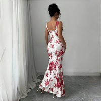Robe longue moulante sans manches à col carré et imprimé floral, style décontracté d'été pour femmes