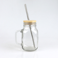 Smoothie au café glacé 16oz 20oz gobelet à boire tasses en verre avec pailles et couvercles en bambou pot Mason avec poignée