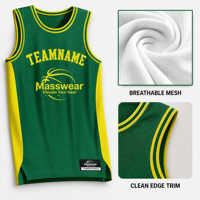 Ensemble d'uniformes de basketball personnalisés pour adolescents – Maillot de basketball vert et jaune par sublimation pour équipes de jeunes, vente en gros pour clubs juniors
