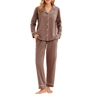 Ensemble de vêtements de nuit en modal VelvetAir pour femmes, haut à col rond et pantalon large, ultra doux, luxueux et confortable - Product Image 1