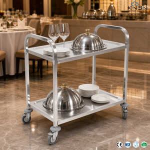 Carrito de Servicio de 2 Niveles de Acero Inoxidable 201/304, Carrito de Comedor Resistente con Gran Espacio Libre y Frenos para Restaurante y Hotel - Product Image 2