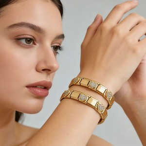 Nordic Italian Style 9Mm Stainless Steel Heart Module Bracelet Women's DIY Jewelry Set Gift Zircon Bezel Setting - Product Image 1