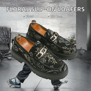 Mocasines florales para hombre, zapatos de vestir sin cordones, punta redonda, hebilla, transpirables, para oficina, boda, primavera - Product Image 2