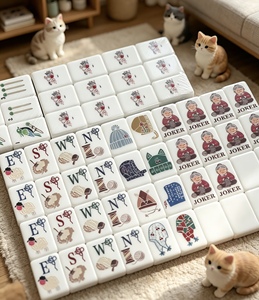 Lujosas y Acogedoras Baldosas de Mahjong Americanas con Patrón de Gatos en Hilo Blanco Crema, Ideales para Clubes Profesionales, Fiestas en Casa, o como Regalo para Abuelas - Product Image 5