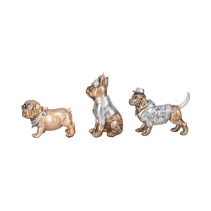 Set di 3 statue decorative in resina di cani per decorazioni per la casa, l'ufficio e il bagno, figurine scultoree con occhiali da sole, cuffie e cappello. - Product Image 4