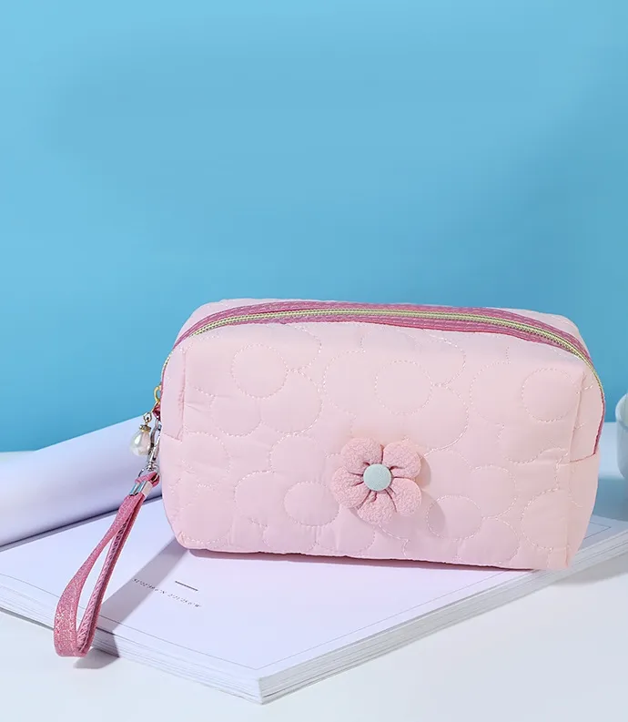 Borsa cosmetica in cotone con fiori stile pastorale da viaggio all'aperto borsa da toilette portatile per hotel graziosa borsa di grande capacità