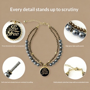 <span class=keywords><strong>Collar</strong></span> <span class=keywords><strong>de</strong></span> Lujo <span class=keywords><strong>de</strong></span> Doble Capa con Perlas para Mascotas, Gatos y Perros Pequeños y Medianos, para Todas las Estaciones - Product Image 4
