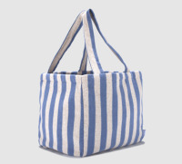 MINFUNG 2026 Neu eingetroffene Sommer Strandtasche für Damen mit individuellem mehrfarbigem gewebtem Etikett, großem Fassungsvermögen und gestreiftem offener Verschluss