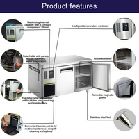 Congelador Comercial de Dos Puertas con Banco de Trabajo, Refrigerador Bajo Mostrador de Acero Inoxidable, Mesa de Preparación de Cocina con Congelador Profundo