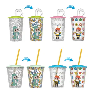 Taza mágica que cambia de color frío agua personalizada 12oz 14oz pequeños vasos de plástico para niños