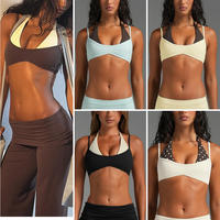 Nouveau soutien-gorge de yoga populaire pour femmes avec sangle intégrée au cou, style deux pièces, bretelles réglables, soutien-gorge de sport et haut de fitness bicolore