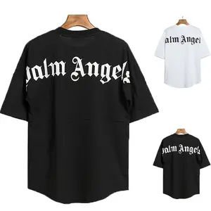 T-shirt con design personalizzato all'ingrosso con stile di marca angel a spalla corta coppia sanscrito retro logo allentato t-shirt