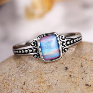 Bague géométrique en labradorite T0927, sertissage carré, pierre naturelle, bijou unisexe, cadeau tendance - Product Image 2