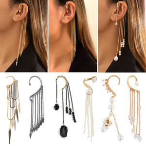 Ins Non Pierce <strong>Earring</strong> <strong>Cuffs</strong> Elegant Jewelry Imitation Pearl Tassel Long Pearl Chain Tassel <strong>Cuff</strong> <strong>Earring</strong> Clip-on <strong>Earrings</strong> - Product Image 2