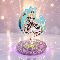 Figurine en acrylique Fille Lapin Gothique avec Lune, Design Original, En Stock, Découpée avec Fente pour Support, Base Ronde Cercle Magique, Transparente, Vente en Gros