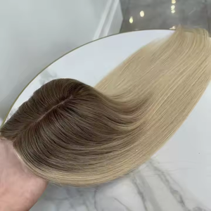 Topper per <span class=keywords><strong>capelli</strong></span> umani con base in seta, 100% Remy Virgin Hair, Ombre Ash Blonde, con clip, per donne con <span class=keywords><strong>capelli</strong></span> <span class=keywords><strong>diradati</strong></span> - Product Image 4