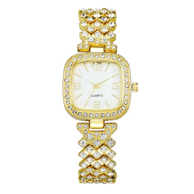 WJ-10784 Women's Fashion Luxury Diamond Inlaid Wristwatch Pointer Type square Dial Stainless Steel Strap Quartz Watch