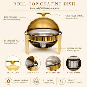 Xingpai ชุดรับประทานอาหารสุดหรูสำหรับร้านอาหารโรงแรมบุฟเฟ่ต์ทอง6L อุ่นอาหารชุดจานร้อนจัดเลี้ยงอาหาร - Product Image 3