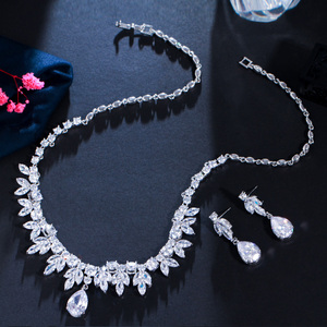 Collar y Pendientes con Forma de Hoja, Accesorios para Fiesta Nupcial, Color Plateado, Circonita Cúbica, Juego de Joyería para Novias, Los Mejores Regalos - Product Image 2