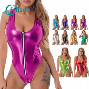 Combinaison moulante brillante pour femmes, maillot de <span class=keywords><strong>bain</strong></span> sexy avec fermeture éclair, bikini brésilien métallique, maillot de <span class=keywords><strong>bain</strong></span>, tenue de club, combinaison une pièce - Product Image 1