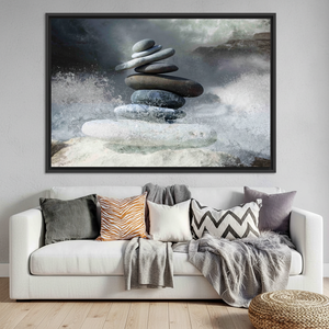 Printed Canvas Artwork: Serene Rocks and Water Design,<b>BLACK</b> <b>FRAMED</b> CANVAS - Product Image 3