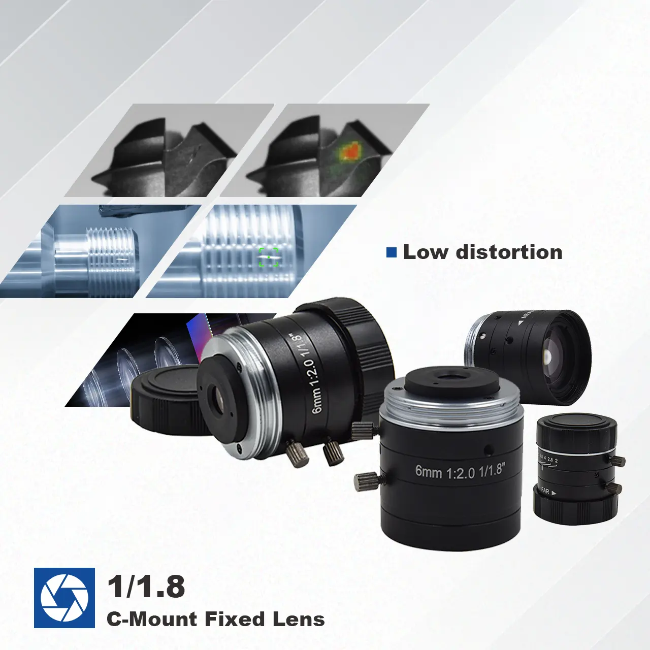 Objectif de caméra fixe à monture C à faible coût 1/1.8 "4mm 6mm 8mm 5MP objectifs d'iris manuels F2.0 de haute qualité pour l'inspection de Vision industrielle