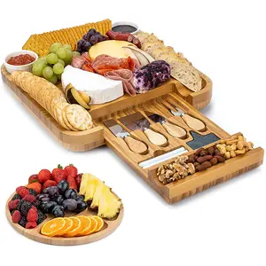 HOSTK kunden spezifisch Bambus Charcuterie-Käse brett und Messerset Tablett mit runder Teller