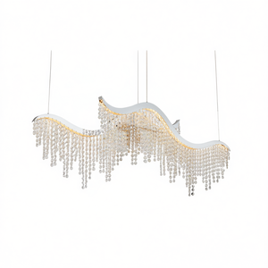 Lámpara de Araña Moderna de Cristal LED con Ondas, 36 Pulgadas, Temperatura de Color Ajustable, Lámpara Colgante para Sala de Estar, Cromo Blanco - Product Image 1