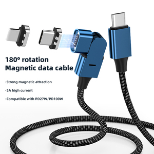 Cable de Datos USB C Magnético con Rotación de 180 Grados, Trenzado de Nailon, Carga Rápida de 5A PD27W PD100W para Teléfono Móvil - Product Image 1