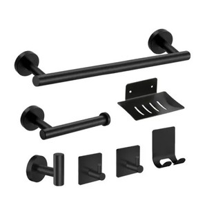 Jin Yunjia Ensemble d'accessoires de salle de bain de luxe noir mat sept pièces en acier inoxydable 304 avec porte-serviettes en papier crochet - Product Image 4