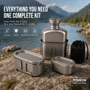 Titanium Canteen Kit Nesting Water Bottle Bushcraft Camping Mess Kit Outdoor Cooking Set OEM ODM - Product Image 5