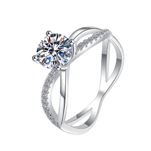 Simple stylish cross design 925 sterling silver cubic zirconia ring for women