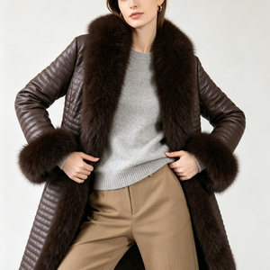 Nuovo Cappotto Lungo da <span class=keywords><strong>Donna</strong></span> in Pelle di Agnello Tyan con Collo e Polsini in Pelliccia di Volpe, Elegante Giacca Lunga Completamente Foderata - Product Image 6