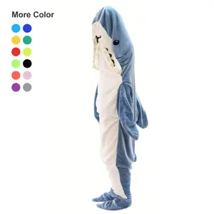 2023 New Arrived Personalized Custom Soft Cozy Plush Fleece Hoodie Animal Cartoon Sharks Wearable Blanket For Adult Kids