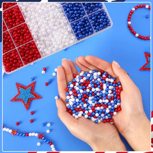 Diy Independence Day Necklace And <b>Bracelet</b> Set 1200 6mm <b>Red</b> White Blue Pearls For <b>Bracelet</b> Making Plastic Resin Round Shape - Product Image 2